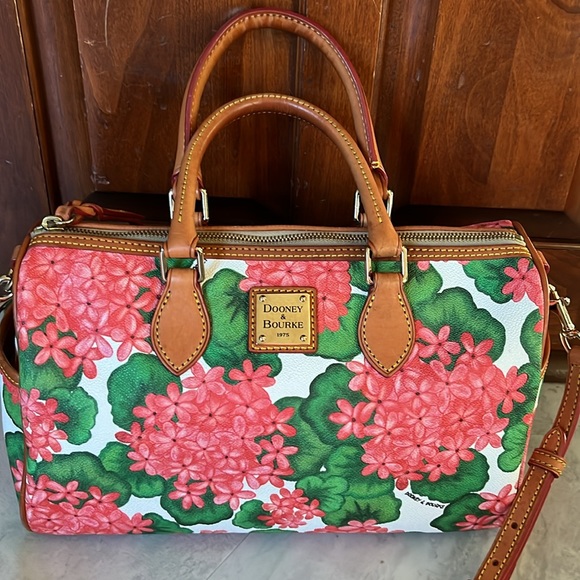 Dooney & Bourke Handbags - Dooney & Bourke  Satchel  crossbody bag genuine leather geraniums  pink/red/gree